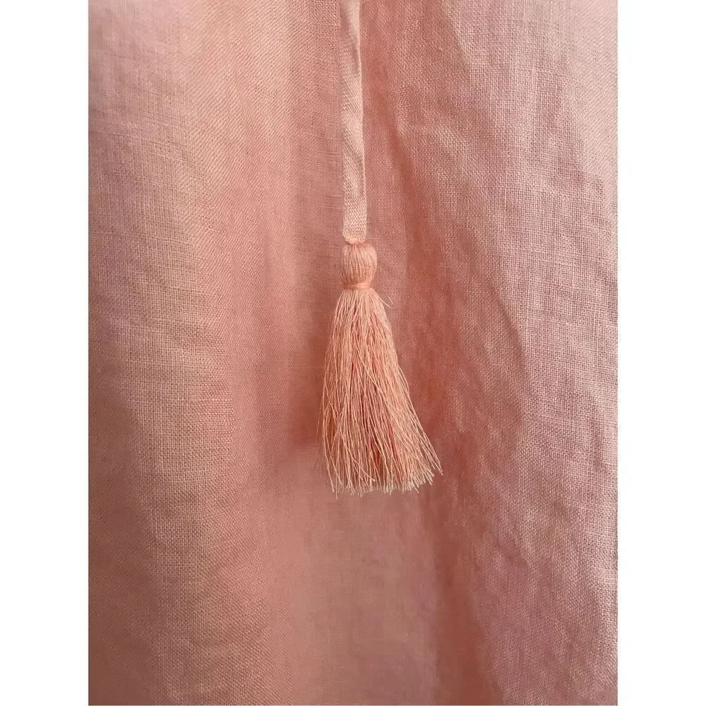 Lands end 100% linen peasant tassel blouse size m